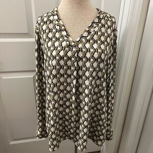Nine West Women's Blouse with Black and Gold Design
